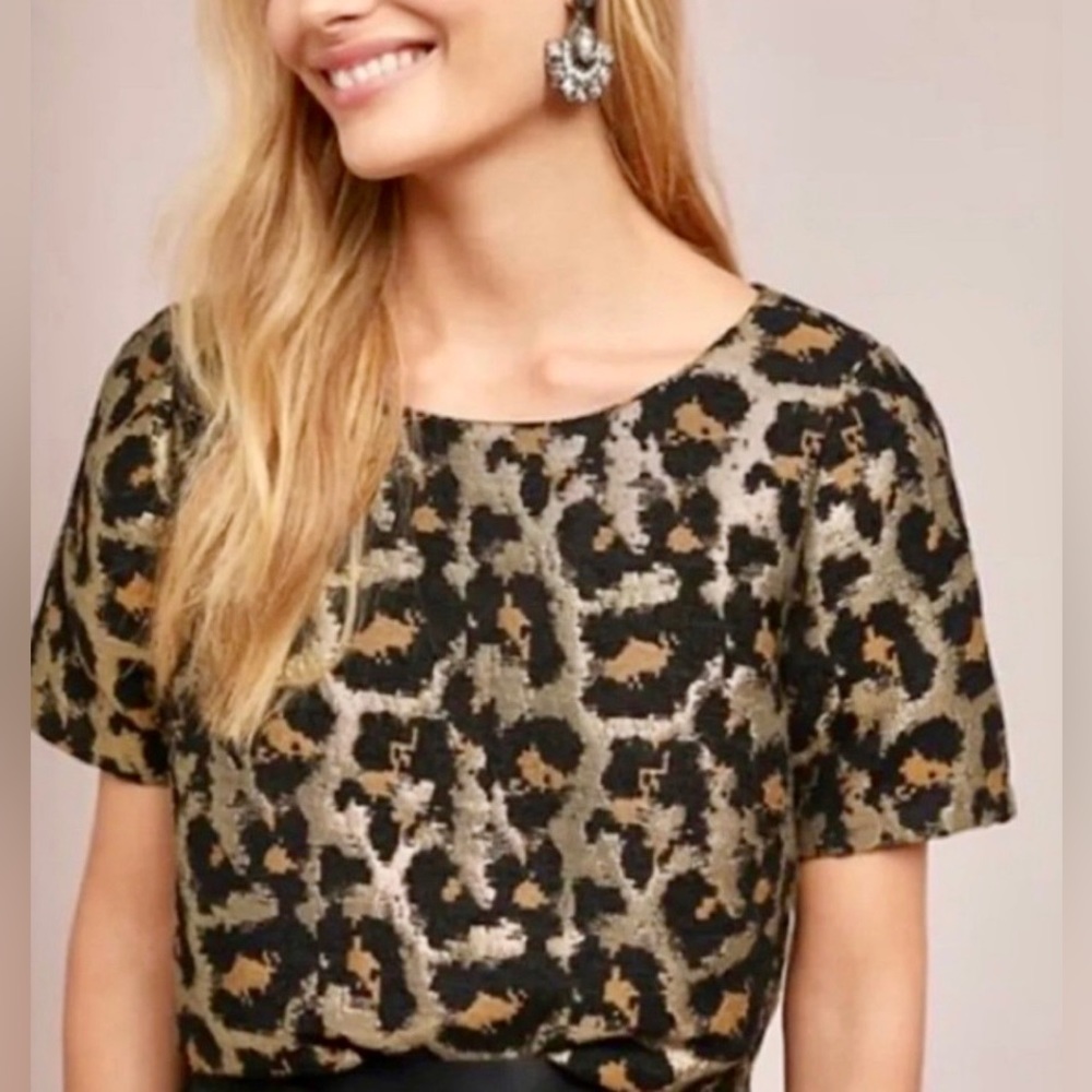 Anthropologie Hutch Metallic Leopard Top